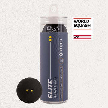 Raquex Elite squash balls, double yellow dot, tube of 3