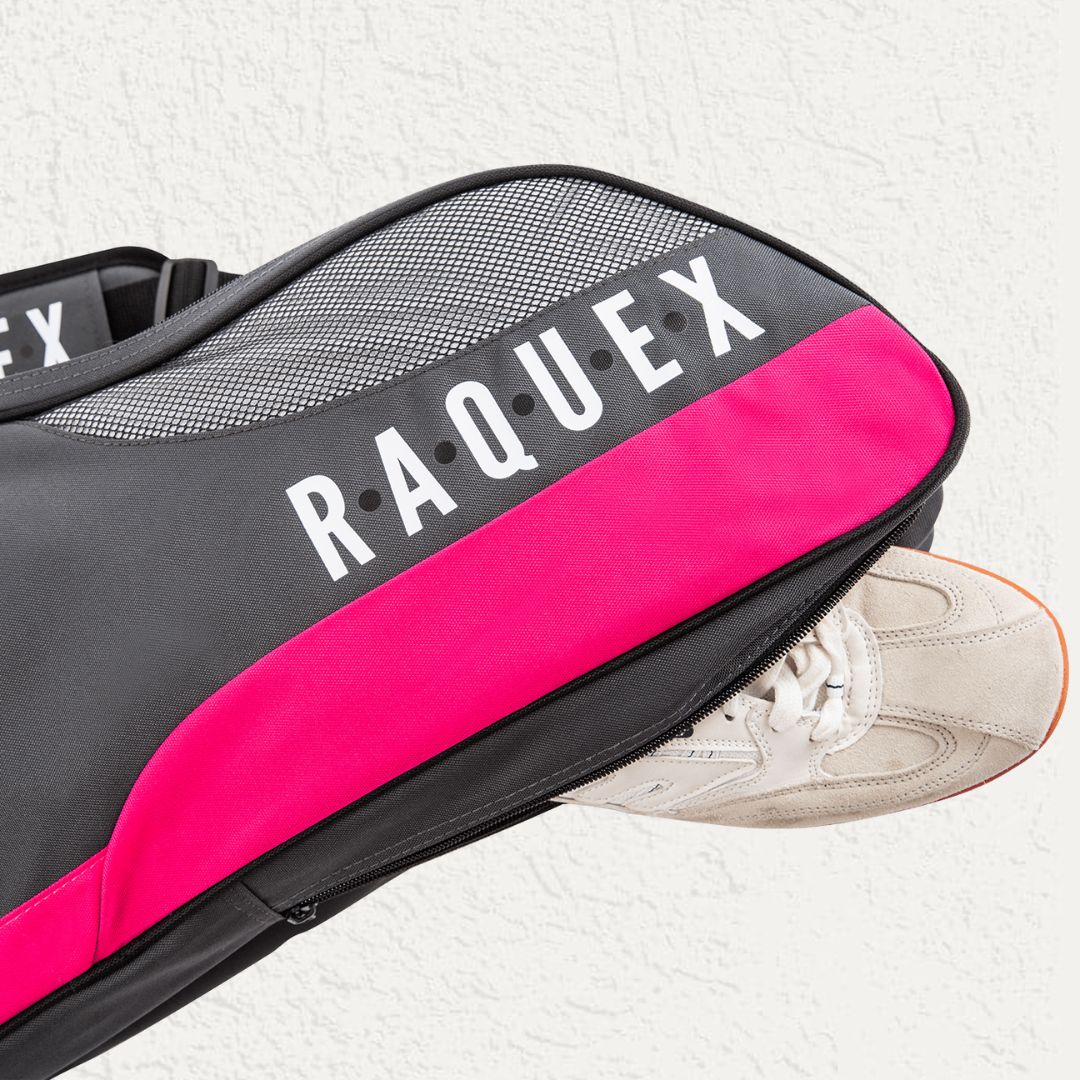 Magenta and grey raquet bag from raquex