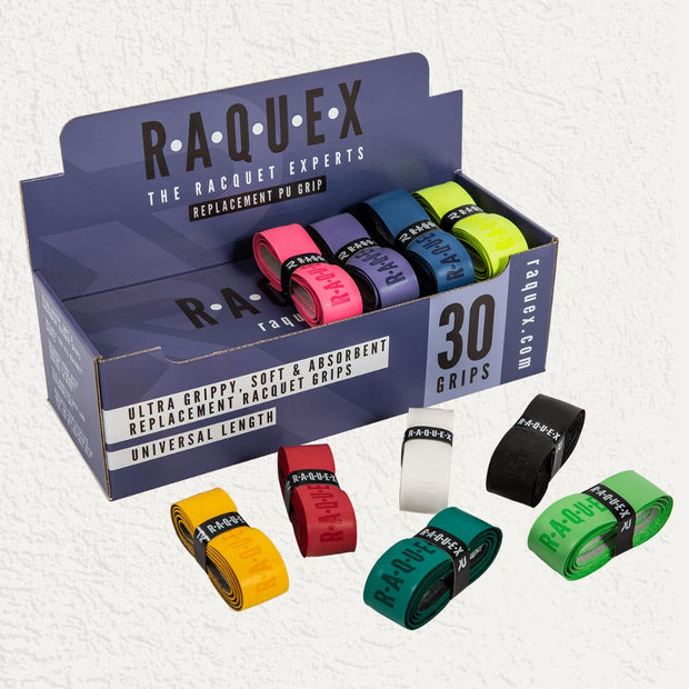 Boîte de 30 grips de raquette en PU de rechange améliorés de Raquex