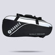 Raquex Elevate Tour tennis racquet bag in black and white, side profile