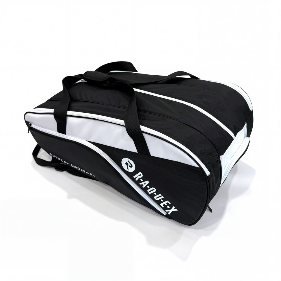 Raquex Elevate Tour racquet bag three quarter view with twin carry handles