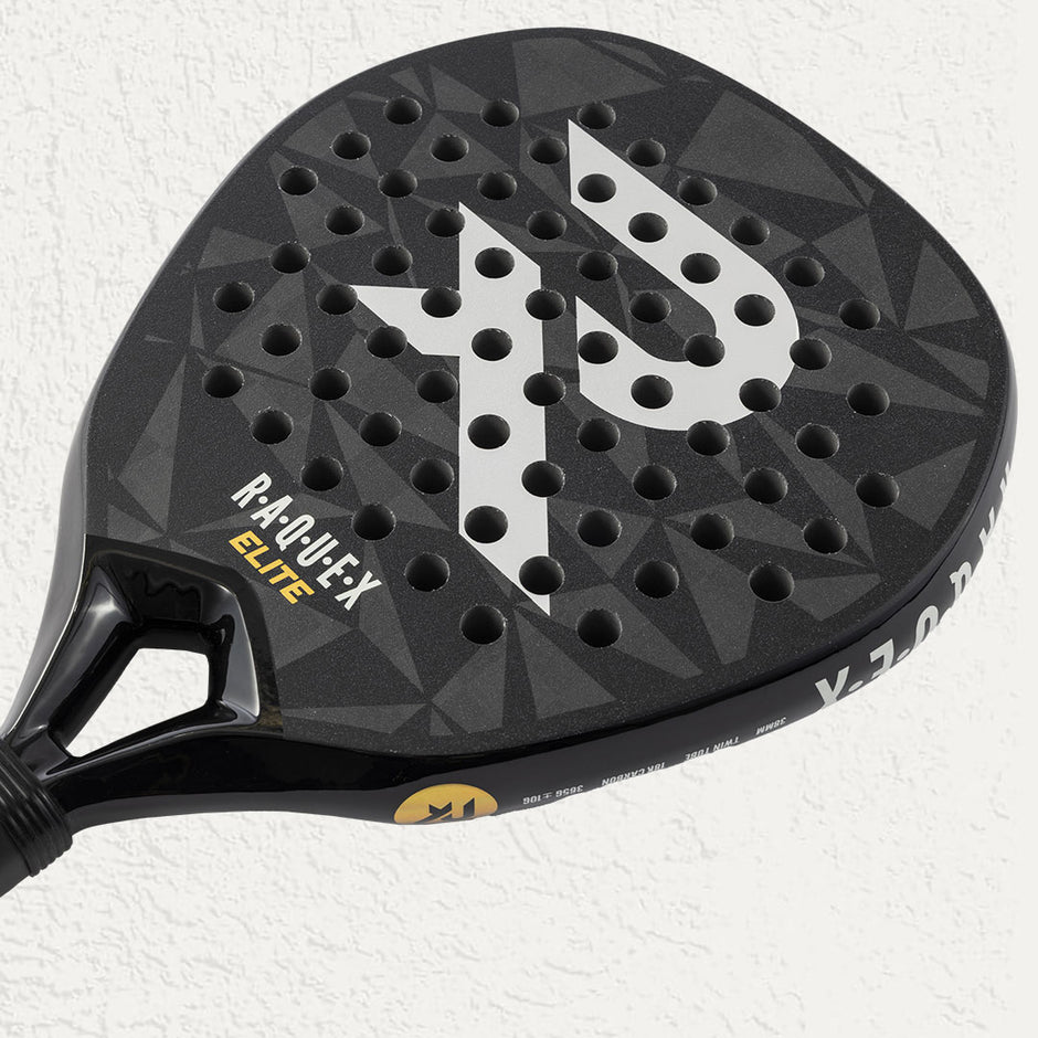 Raquex Elite Padel Racquet in Black hitting surface