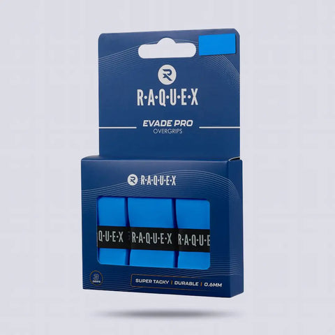Blue packaging of Raquex Evade Pro overgrips