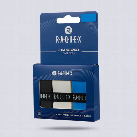 Blue packaging of Raquex Evade Pro overgrips