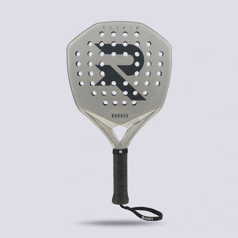 Raquex Evion Match padel racquet showing the perforated face
