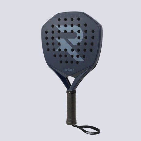 Raquex Evion Precision navy padel racquet, angled front view