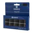 Raquex Evolve Pro black overgrip 5 pack, angled box view showing the V pattern