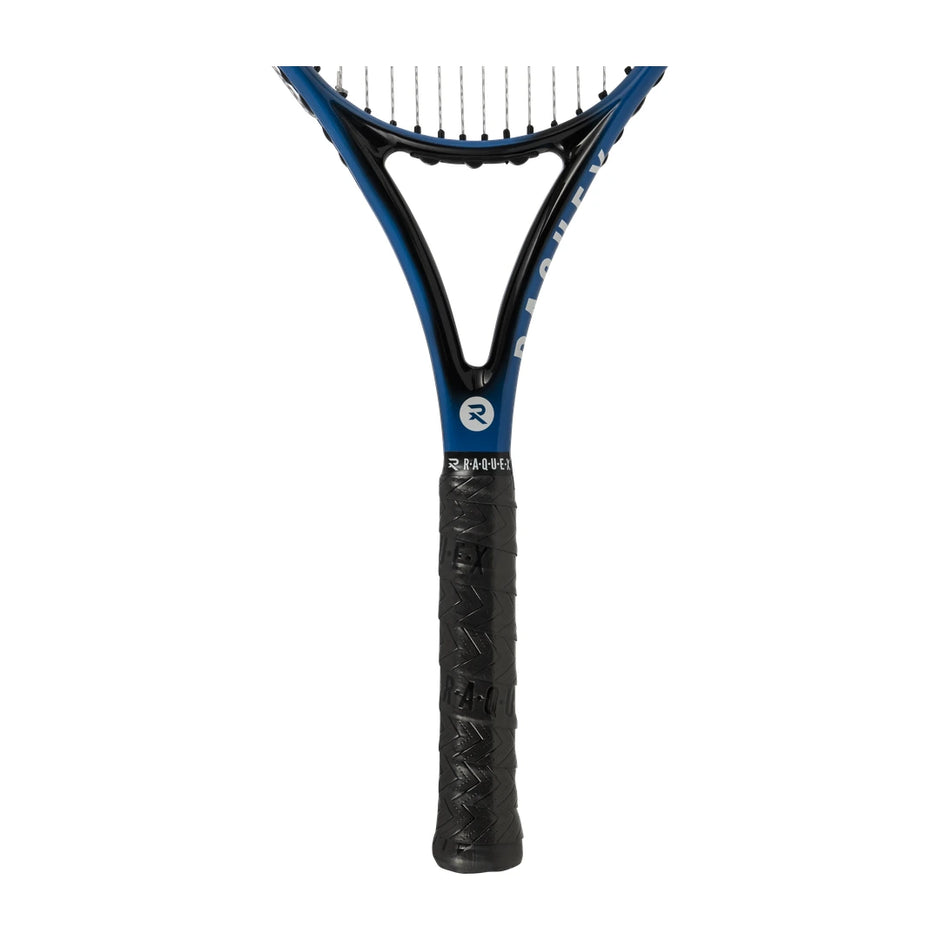 Black Raquex Evolve Pro overgrip fitted to a racquet handle