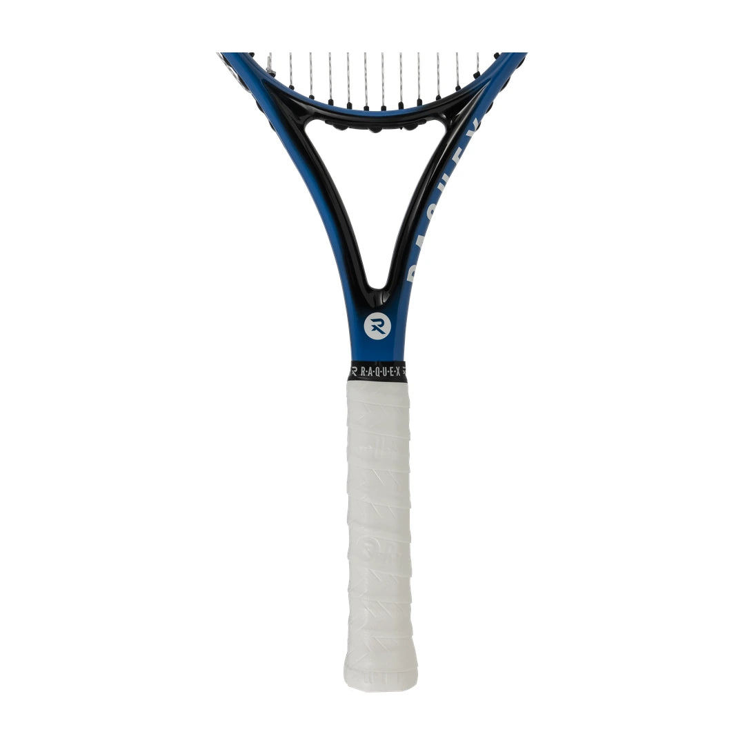 White Raquex Evolve Pro overgrip fitted to a racquet handle