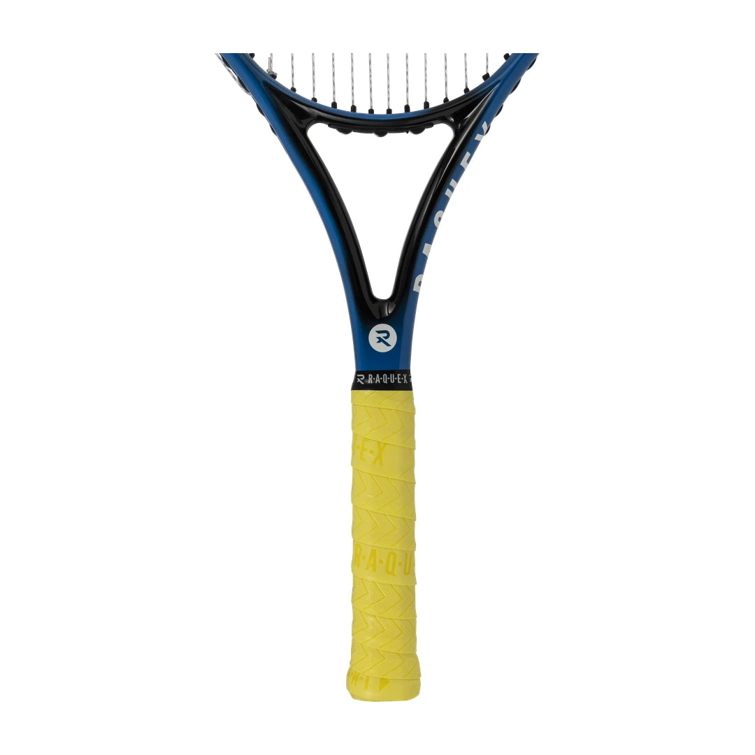 Yellow Raquex Evolve Pro overgrip fitted to a racquet handle