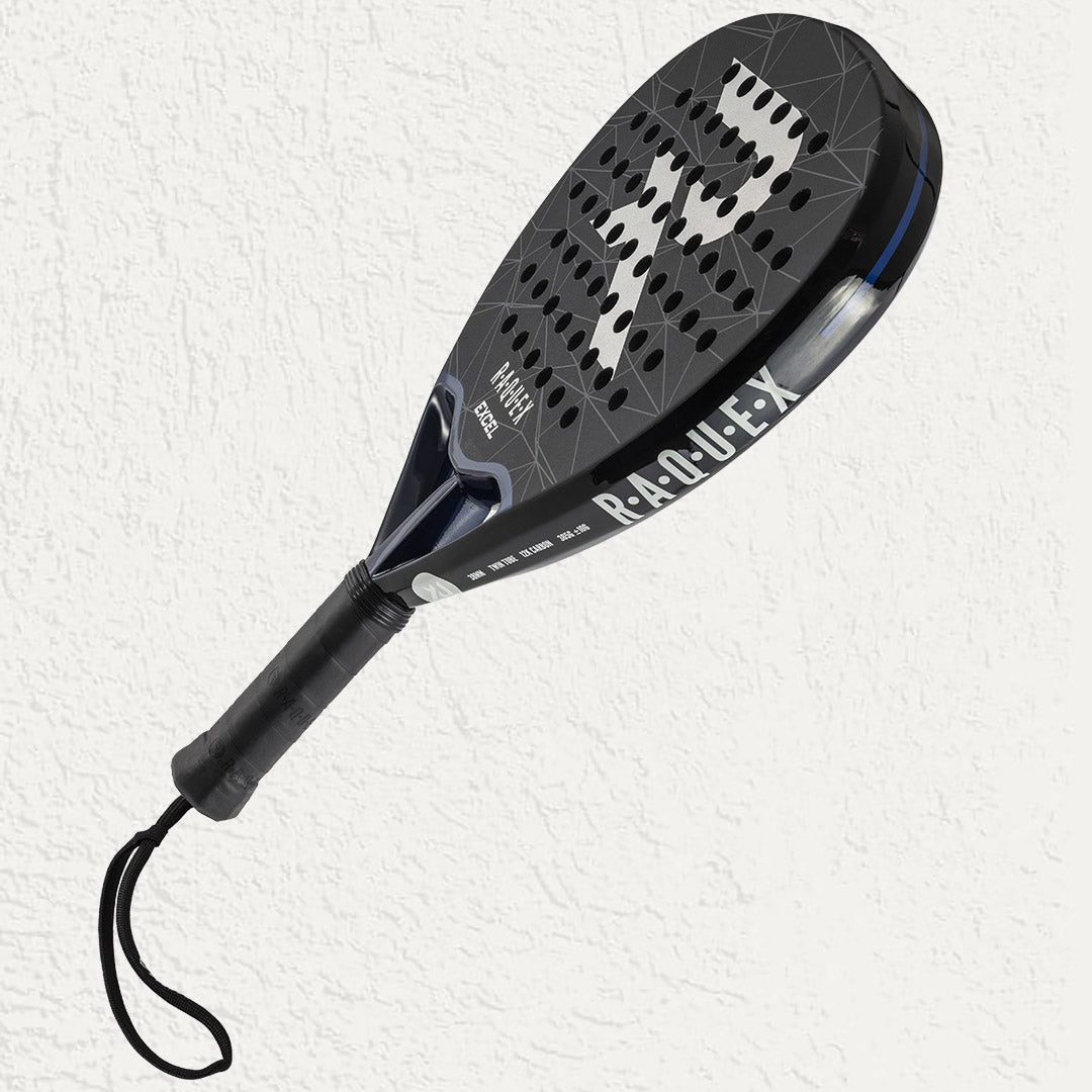 Raquex Excel Padel Racquet in Black with raquex branding on the side