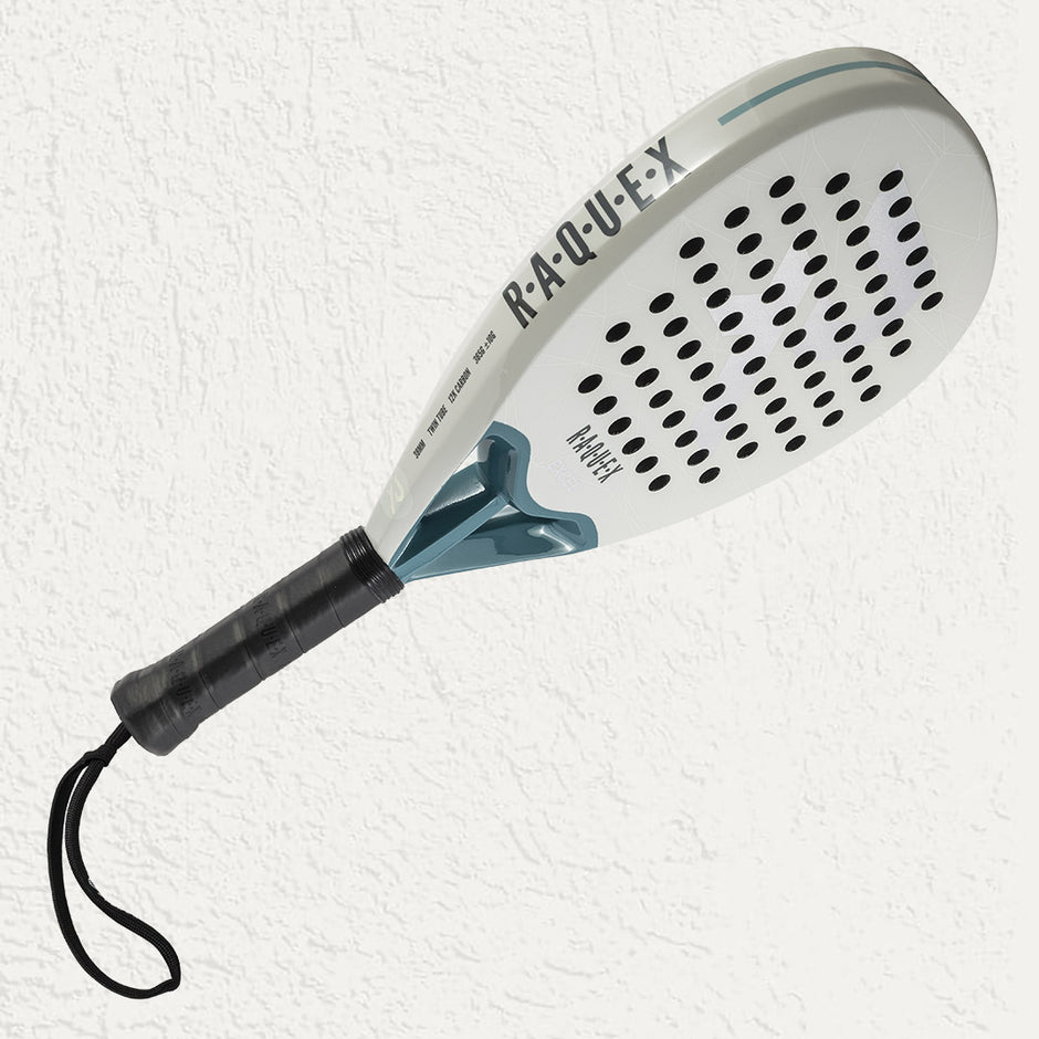 Raquex padel racquet in white with perforated holes