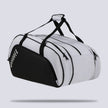 Rear three-quarter view of the white Raquex Execute Tour padel bag showing the full zip layout