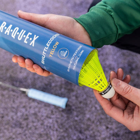 Raquex Shuttlecocks – Yellow or White, Tube of 6, 77 Speed – 120 Tubes