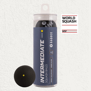 Raquex Intermediate squash balls, single yellow dot, tube of 3