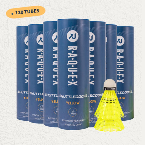Raquex Shuttlecocks – Yellow or White, Tube of 6, 77 Speed – 120 Tubes