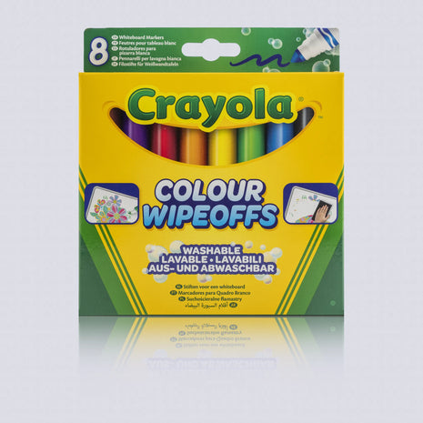 Front of the Crayola Colour Wipeoffs 8 pack box, washable whiteboard markers