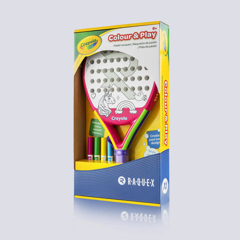 Raquex x Crayola Colour and Play padel racquet box in pink, right angle