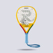 Raquex x Crayola junior padel racquet in yellow, dinosaur design on the reverse face, ready to colour in