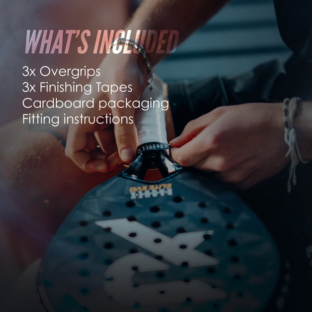 Raquex Evade Pro overgrip - what's included, 3 overgrips and 3 finishing tapes