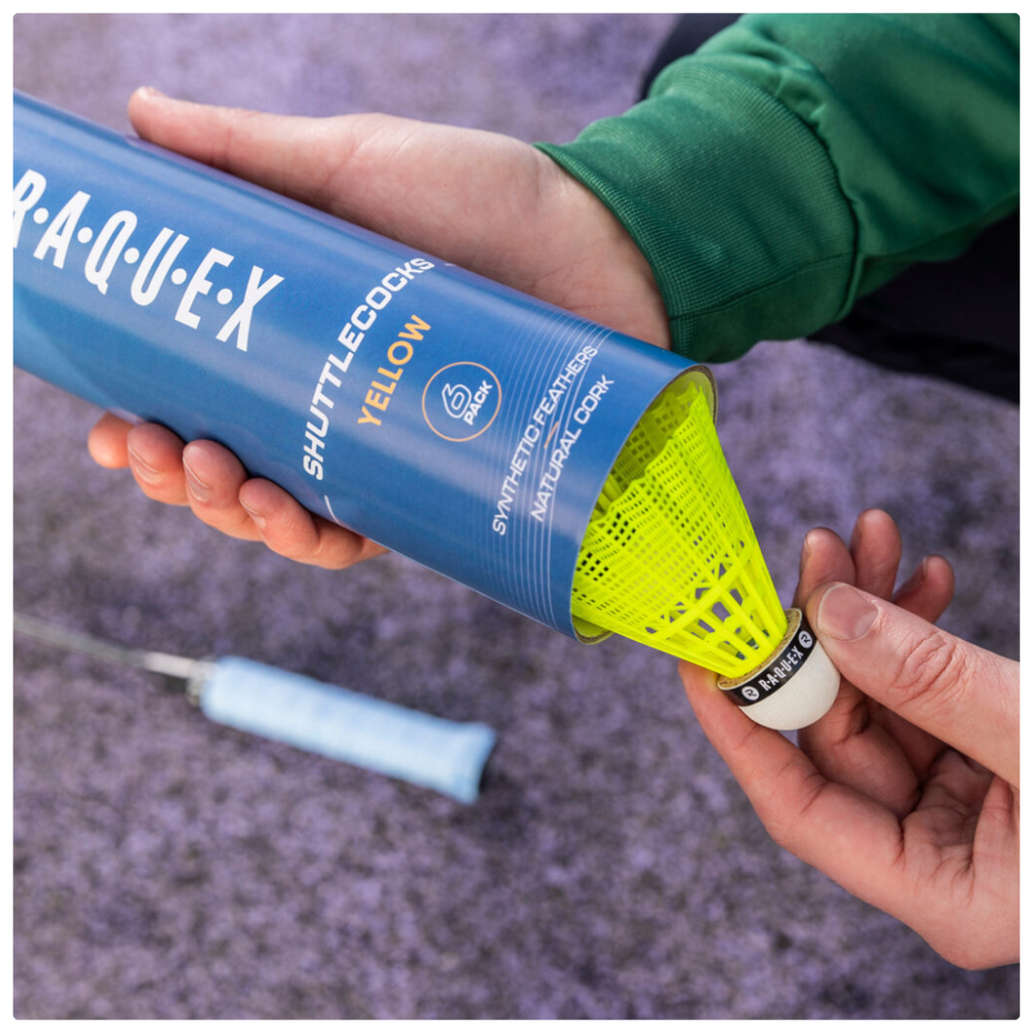 Raquex yellow shuttlecocks in a pack of 6