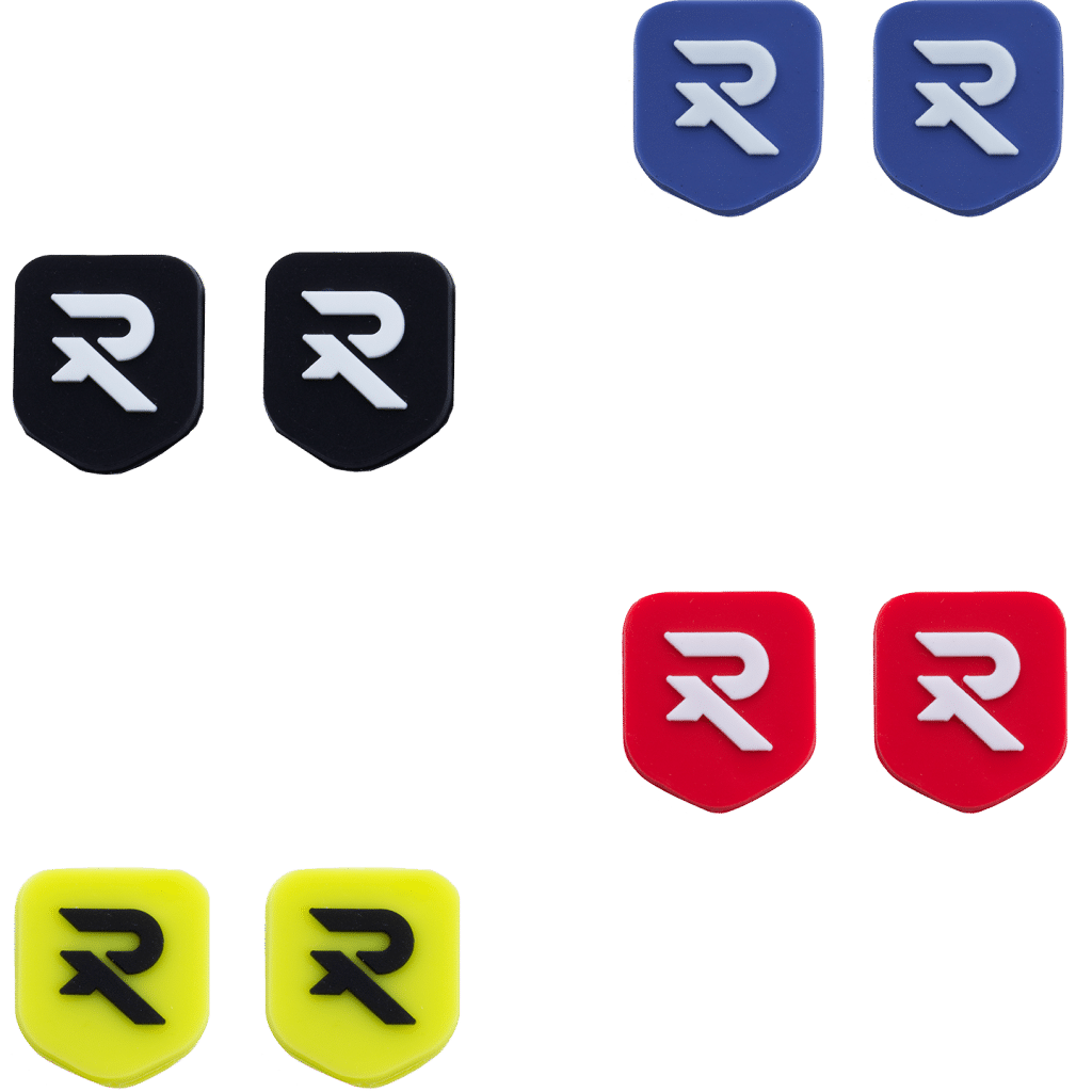 4 different coloured pairs of Raquex tennis string dampeners