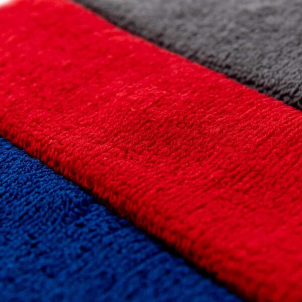 Grey, red and blue sweatband headbands, suitable for all racquet sports and in the gym