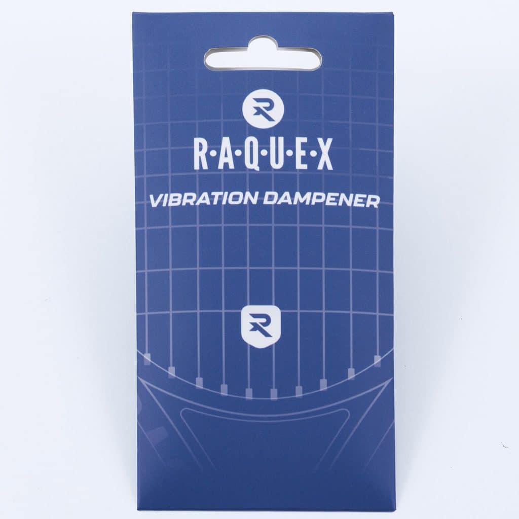 packaging for the vibration dampener/tennis string dampener pair by Raquex