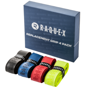 Raquex super grippy replacement racquet grip 4 pack with 4 different colours