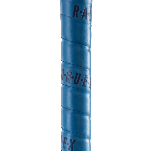 Raquex blue cushion hockey grip installed on a hockey stick