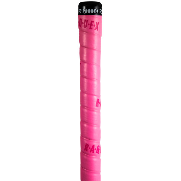 Raquex pink cushion hockey grip installed on a hockey stick