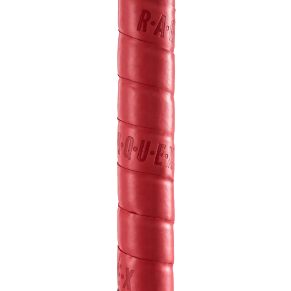 Raquex red cushion hockey grip installed on a hockey stick