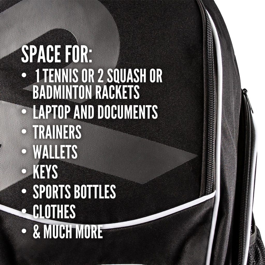 Raquex racquet backpack features listed