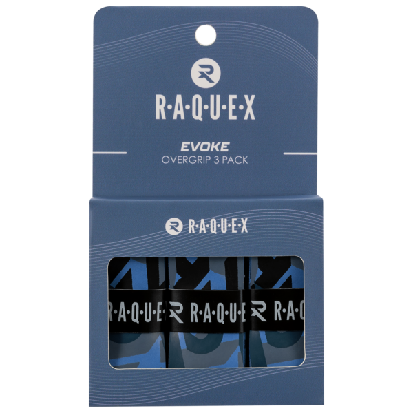 Raquex Evoke Overgrip 3 pack in blue Camo, suitable for all racquet types