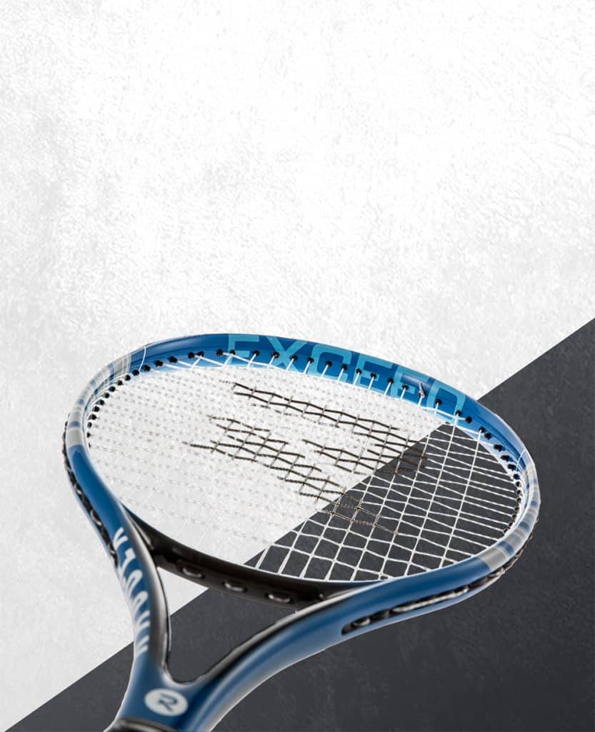 Image of a racquet on a background split into half black and half white